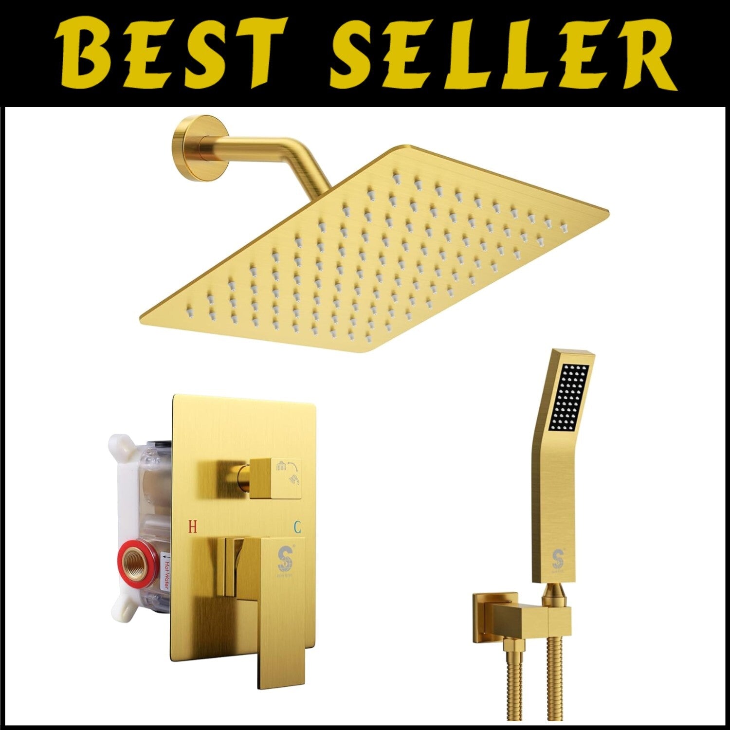 Premium Brushed Gold Shower Systems - All Metal Faucet with Rain & Handheld Head