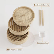 Load image into Gallery viewer, Lightweight 10-Inch Bamboo Steamer with Ceramic Dish for Flavorful Cooking