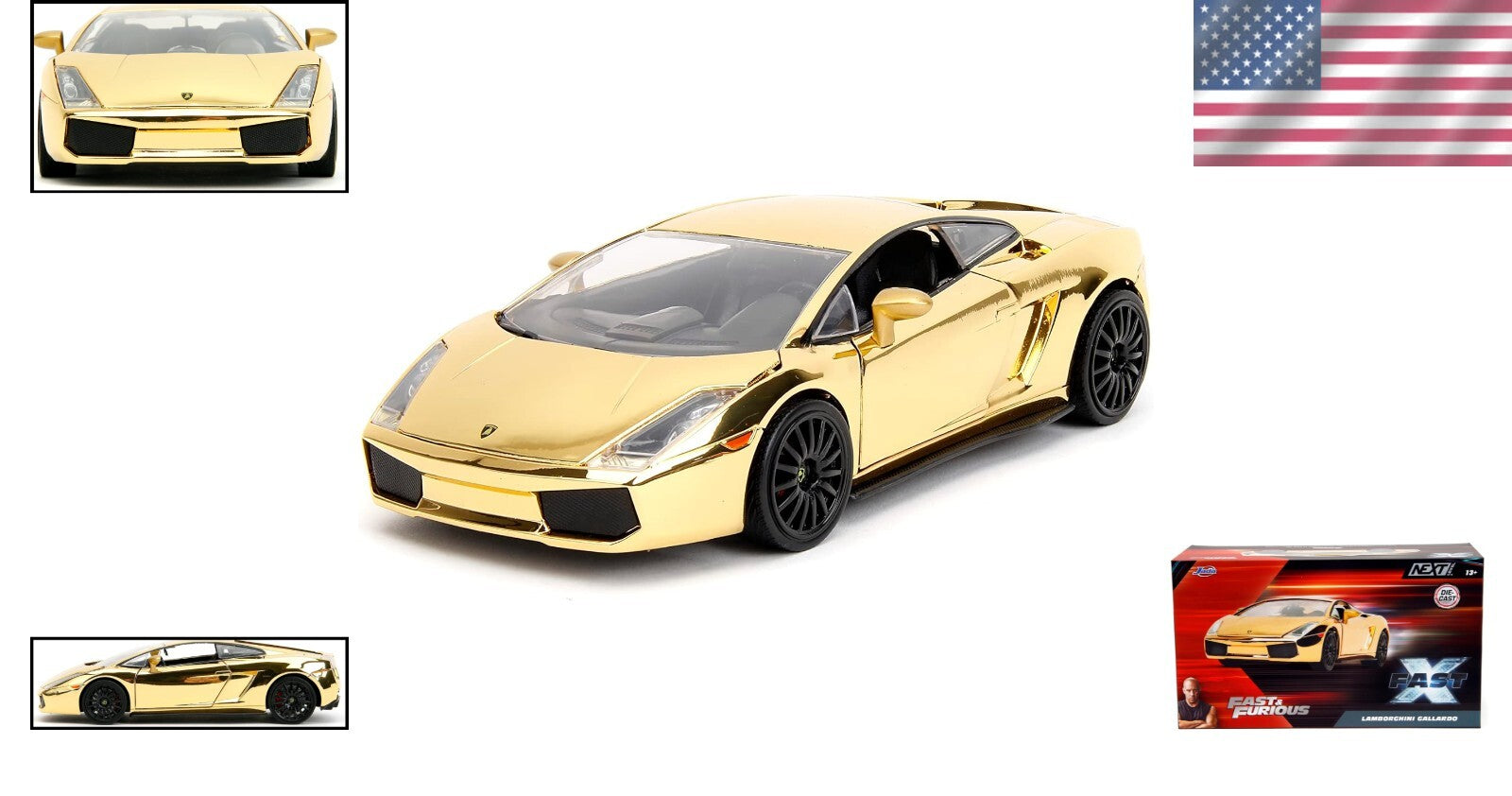 Fast & Furious Gold Chrome Lamborghini Gallardo Collector's Die-Cast Car - 1:24
