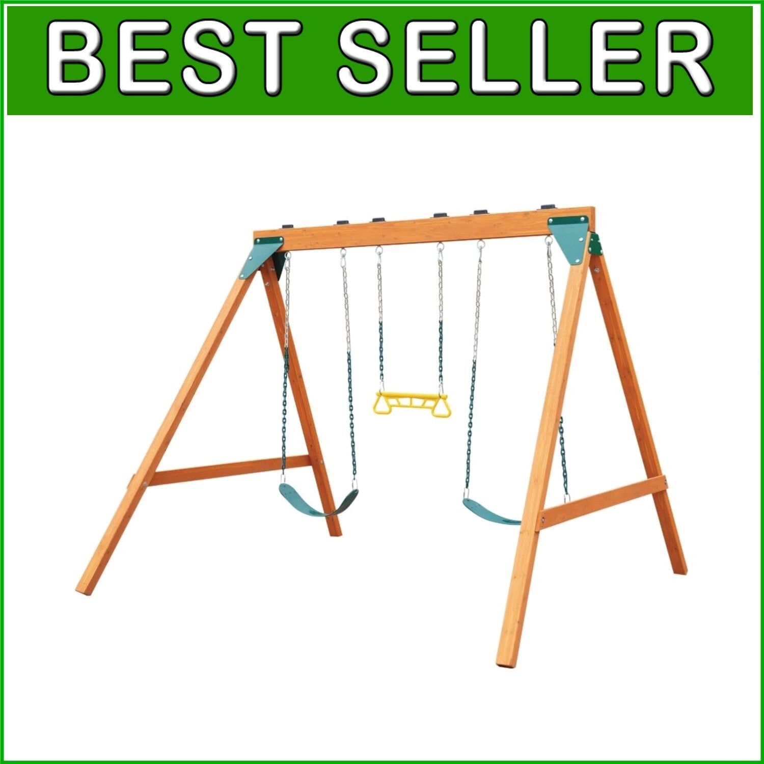 Brown Cedar Ranger Swing Set with Coated Chains - Safe Playground Experience