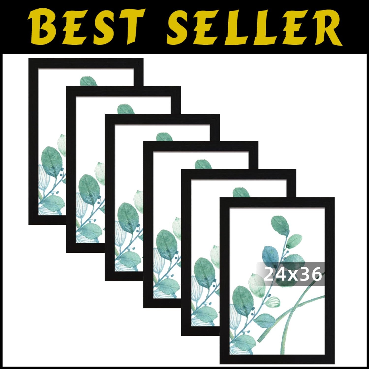 24x36 Black Wall Mount Picture Frames - 6pcs Set for Vertical and Horizontal Use