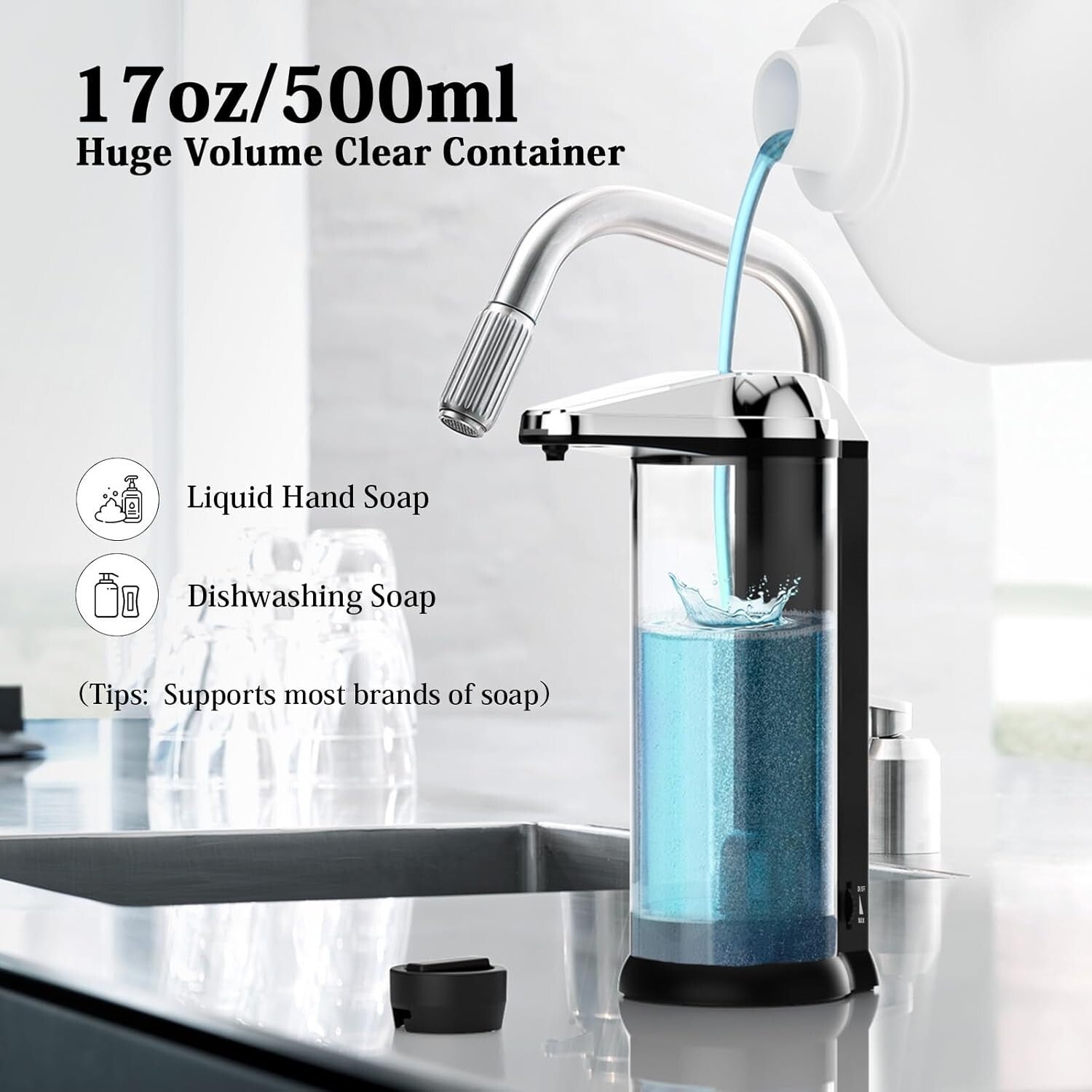 Elegant 500ml Touchless Soap Dispenser - Infrared Sensor with Adjustable Volume