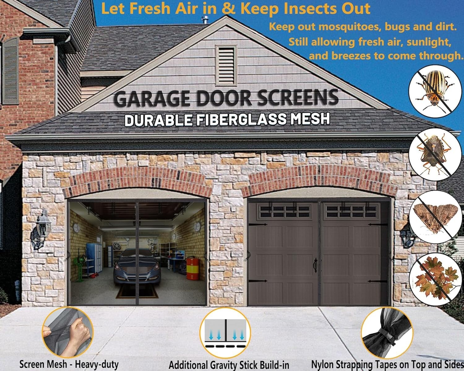 Easy Install Magnetic Garage Door Screen 8x7ft - Durable & Refreshing Airflow