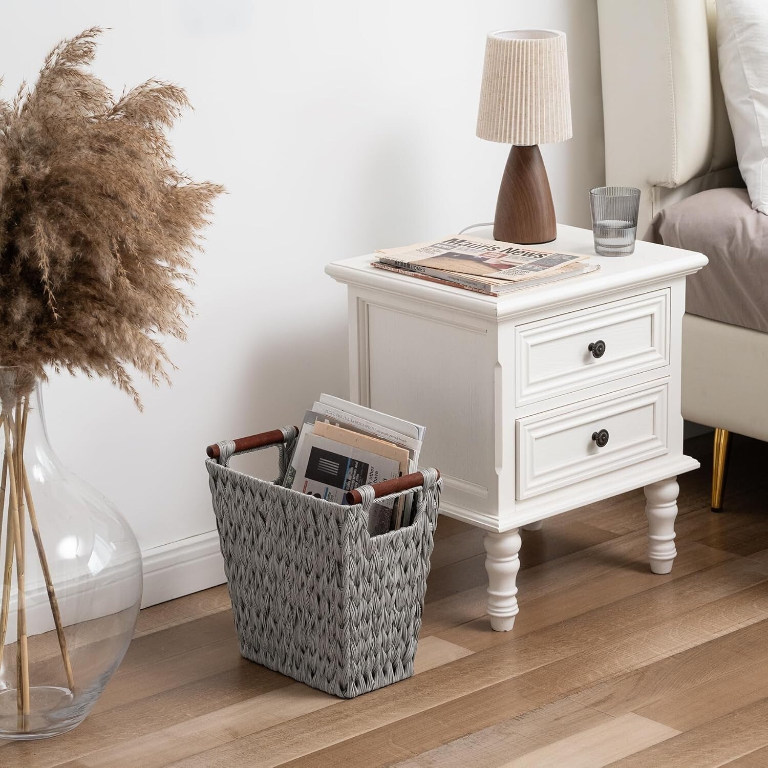 Stylish Handwoven Wicker Basket Trash Cans - Gray, 5 Gallon Capacity