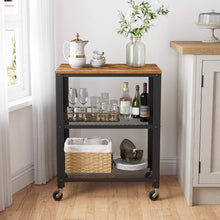 Load image into Gallery viewer, BRYCE 3-Tier Kitchen Utility Cart on Wheels - Rustic Brown and Black Elegance