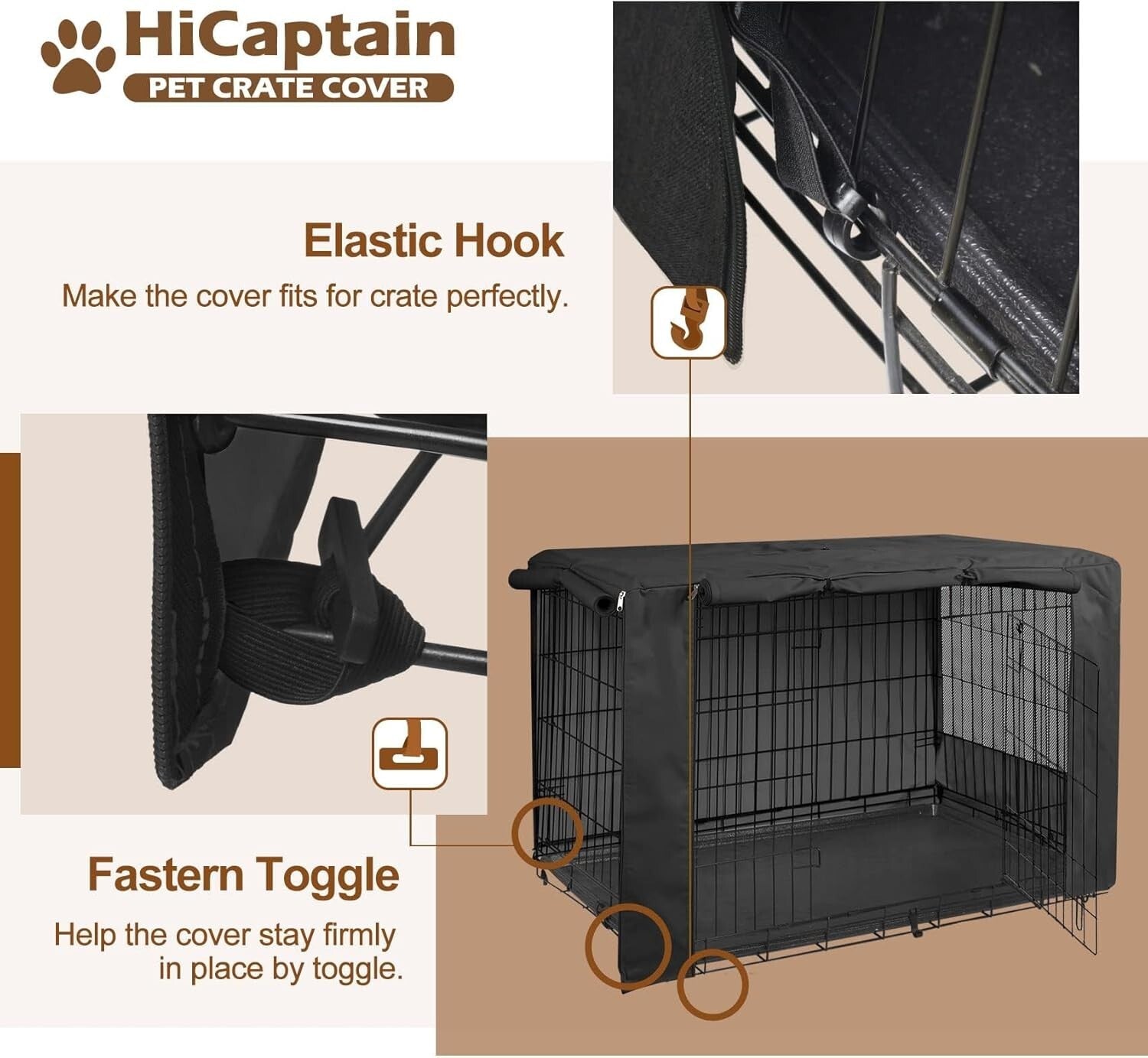 Heavy-Duty Dog Crate Cover for 42-Inch Wire Crates - Black Polyester Style