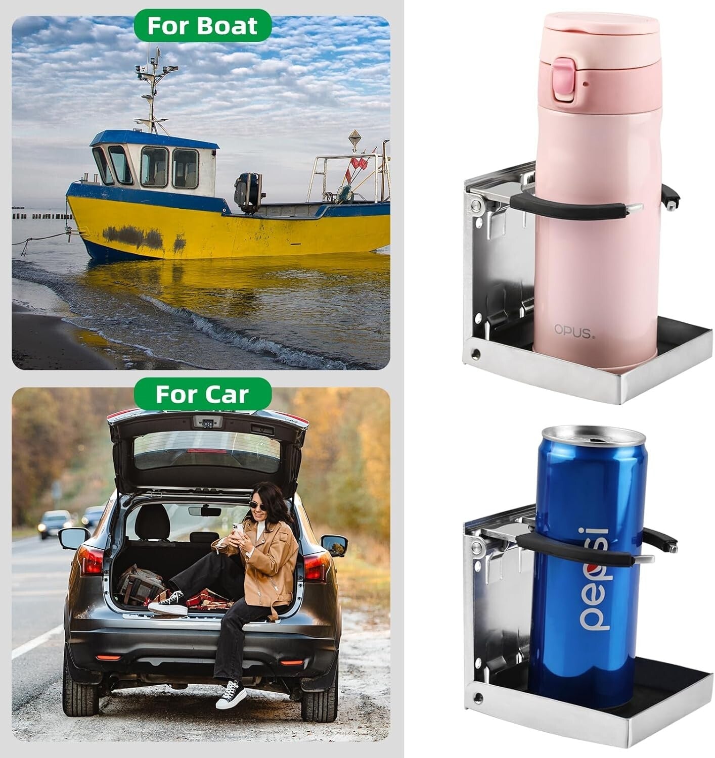 4-Pack Premium Stainless Steel Adjustable Folding Cup Holders for Boats & RVs