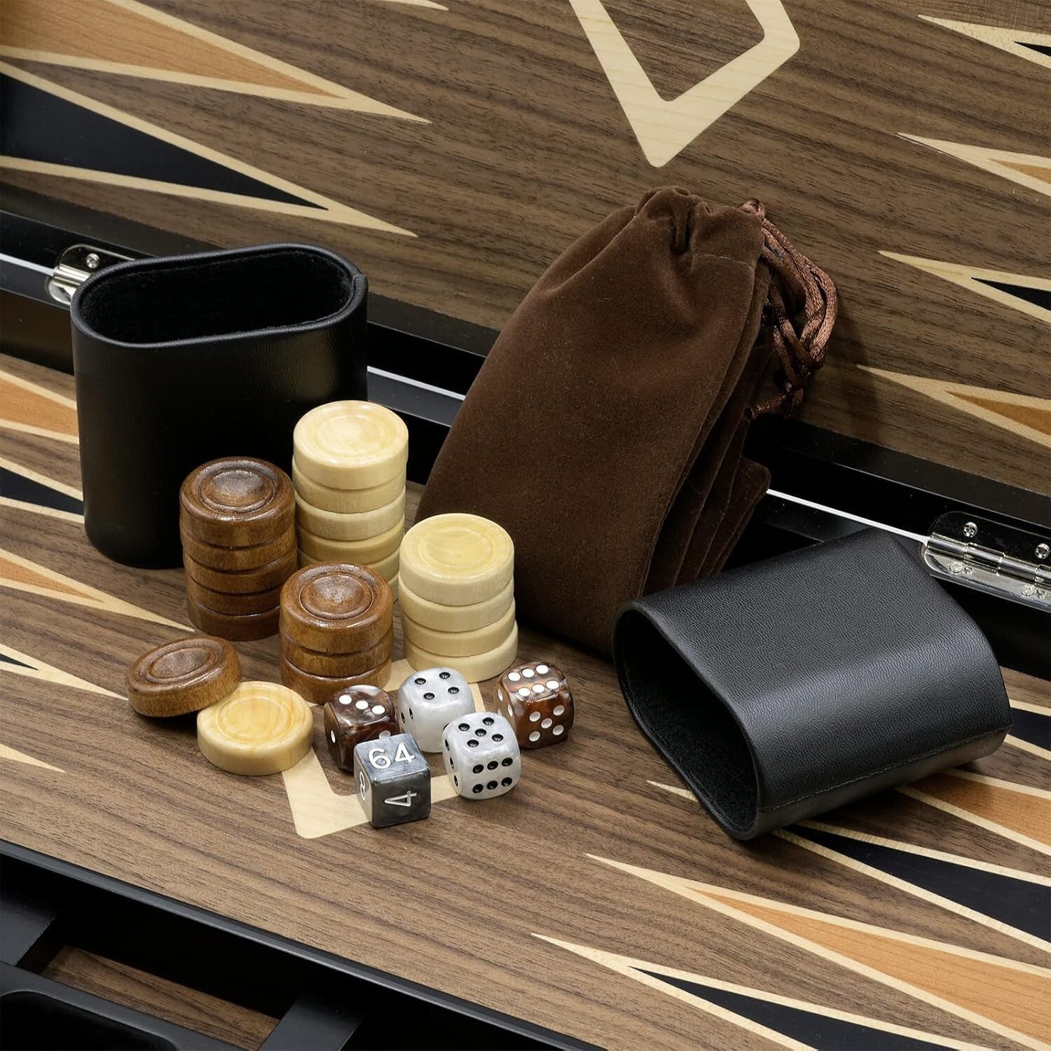 Deluxe 15-Inch Folding Backgammon Set - Walnut Mahogany & Hand-Crafted Design