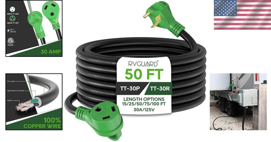 Weather-Resistant 30 Amp RV Extension Cord, 50 Ft with Storage Organizer