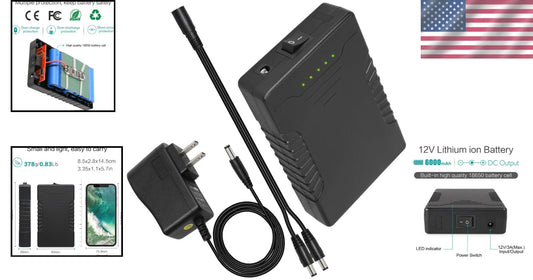 11.1V 6000mAh Lithium-ion Battery Pack with AC Charger - Ideal for 12V Devices