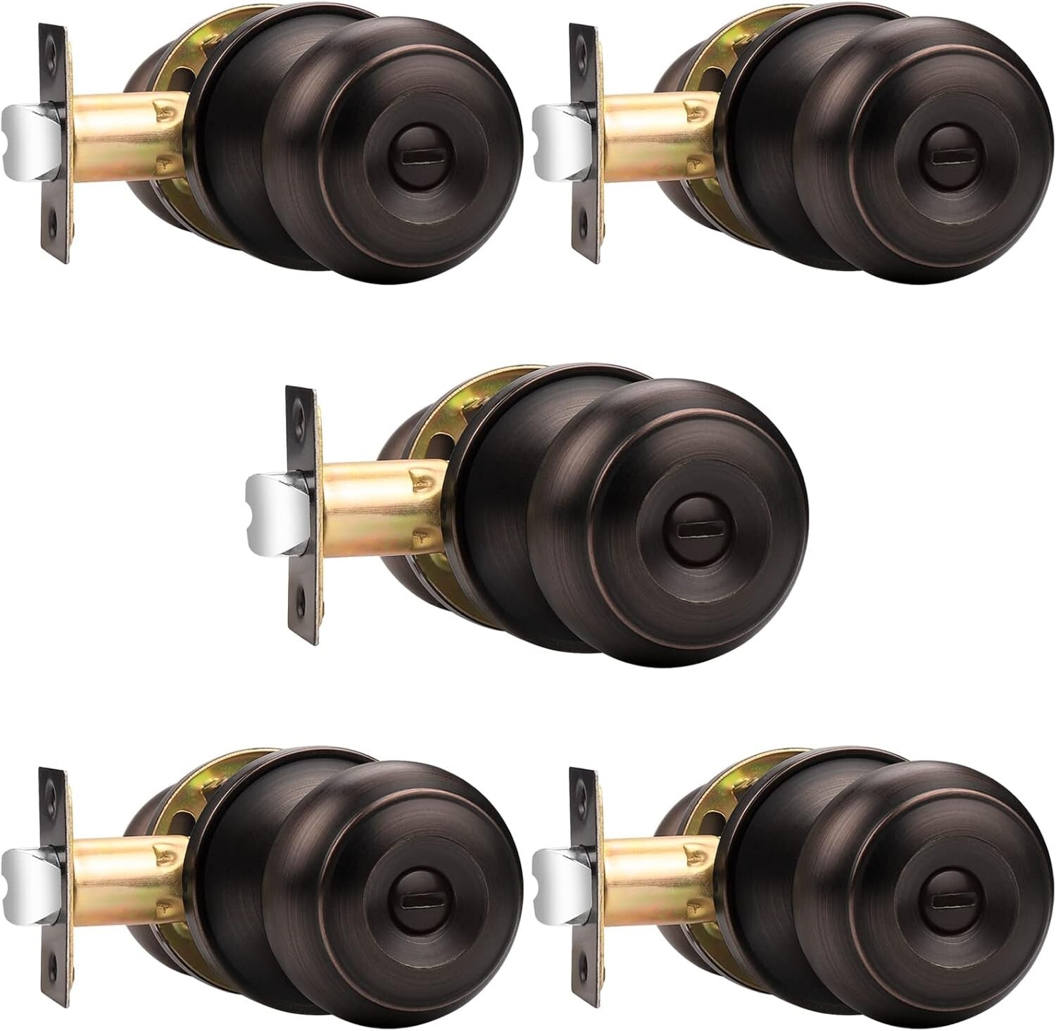 5 Pack Oil Rubbed Bronze Privacy Door Knobs - Easy Installation & Secure Lock