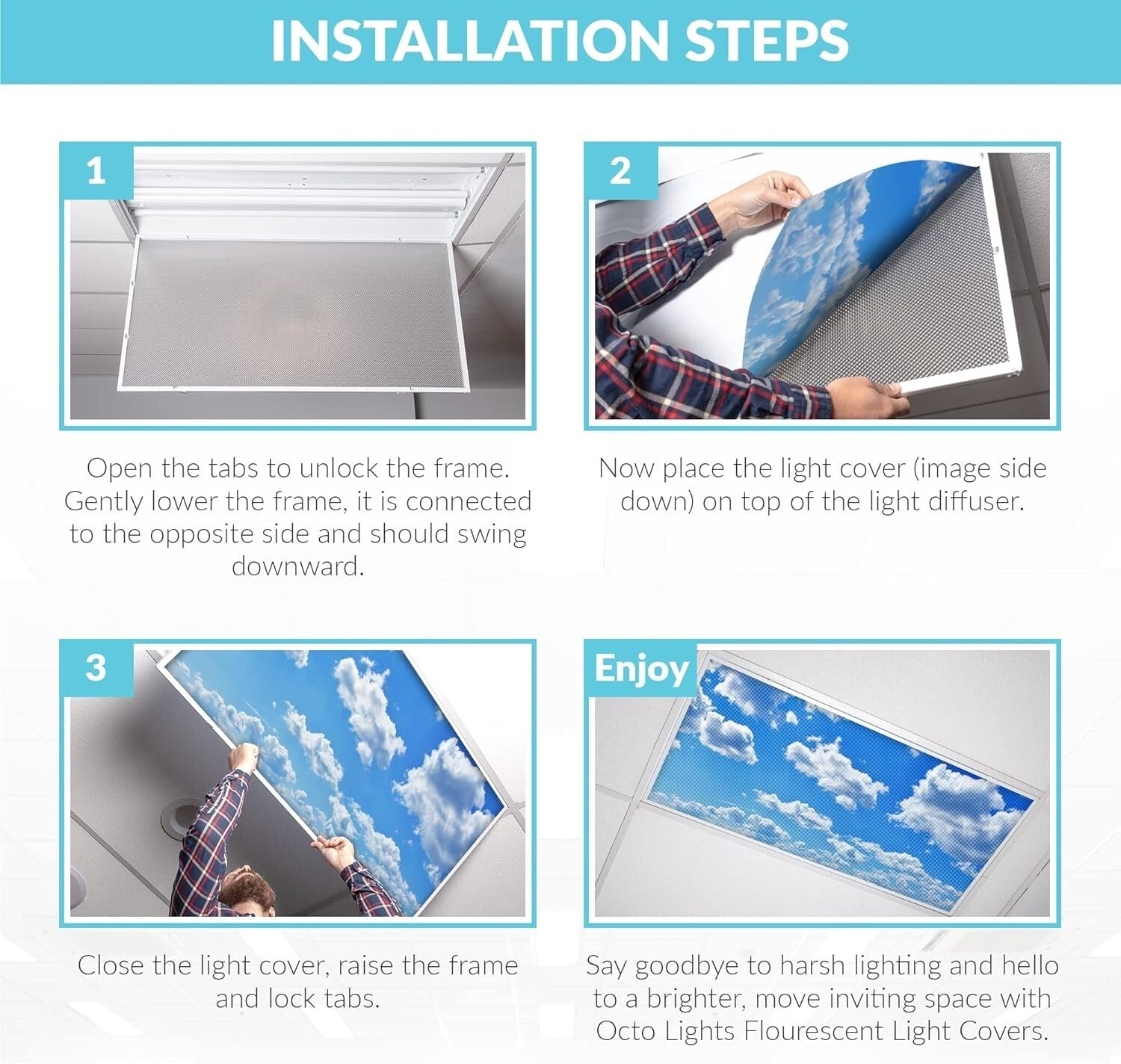 Fluorescent Light Covers - Eliminate Eye Strain in Classrooms & Offices (2pk)