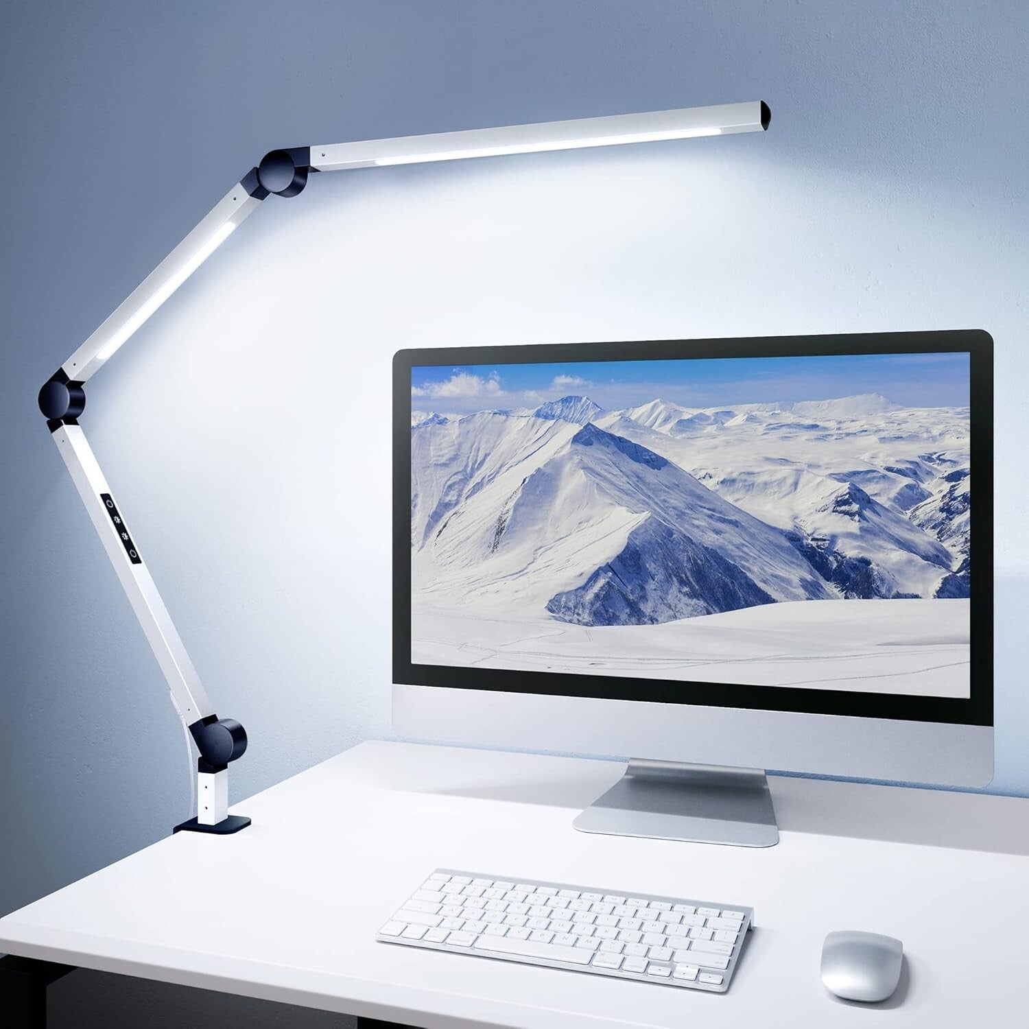 Modern Dual Light Clamp Desk Lamp - Eye-Caring Dimmable LED with Touch Control