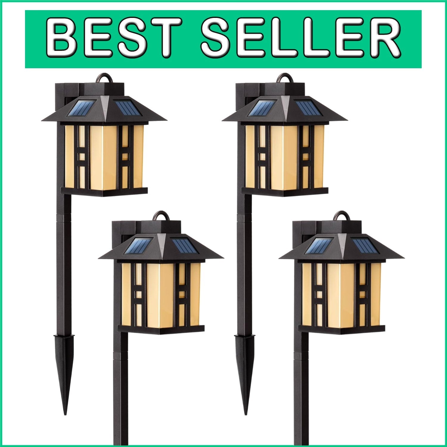 Elegant Japanese Solar Lights - 4 Pack Waterproof Pathway Garden Illumination