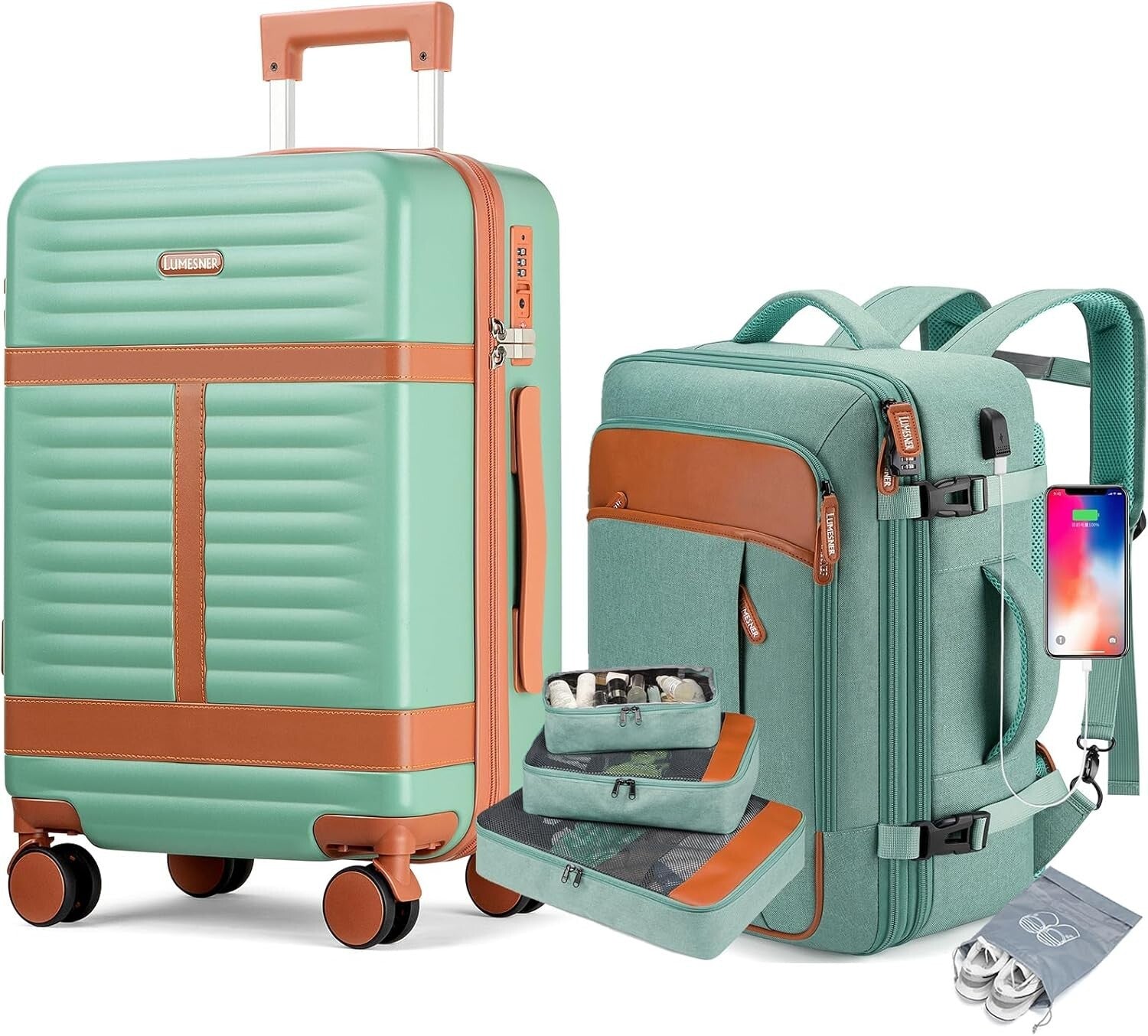 Durable 20 Inch Hardshell Carry On with Integrated 18 Inch Backpack & Organizer