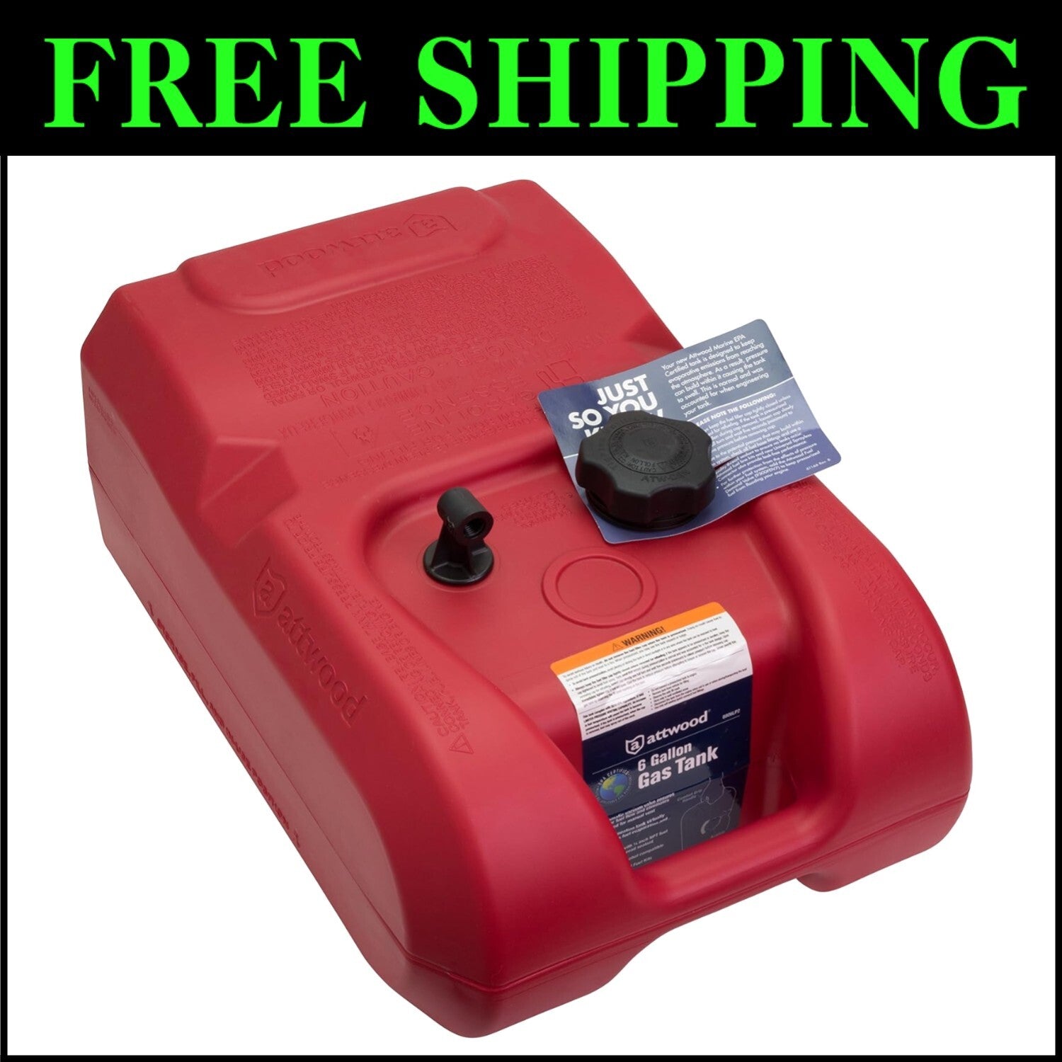 EPA Certified 6-Gallon Portable Marine Fuel Tank with Built-In Vacuum Valve