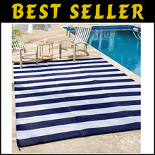 Load image into Gallery viewer, Stain Resistant Outdoor Rug - Waterproof Recycled Plastic, 4x6 ft Blue Stripes