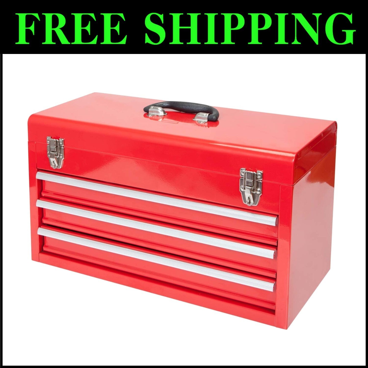Durable 20-Inch Steel Tool Box with 3 Drawers and Smooth Ball Bearing Operation