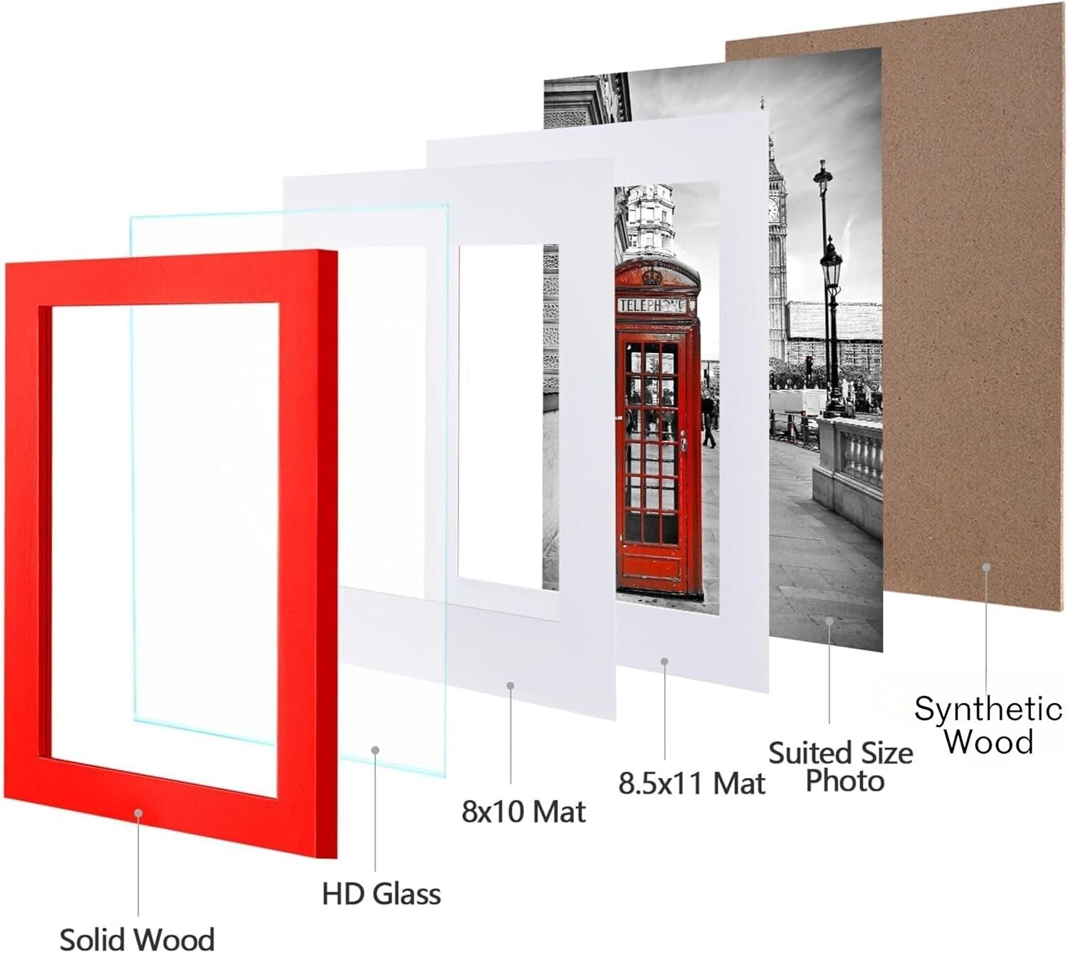 Chic 4-Pack 11x14 Picture Frames with Real Glass & Easy Display - Red Finish