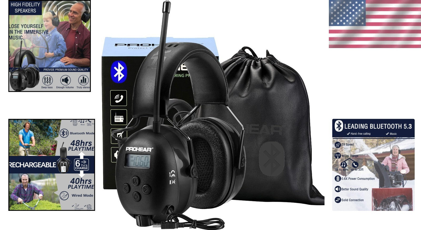 Noise-Canceling Bluetooth Headphones with FM/AM Radio - 48H Rechargeable Power