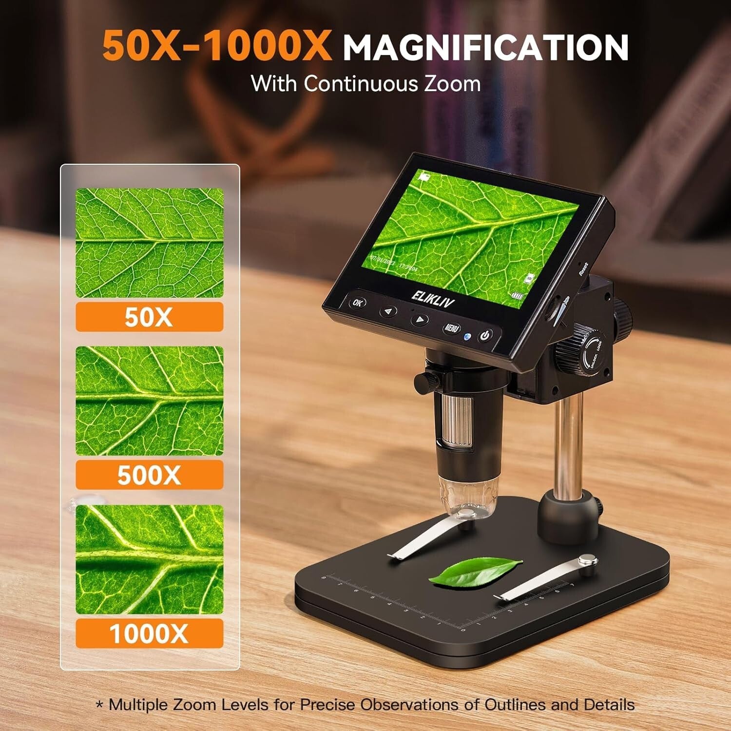 Rechargeable Digital Microscope with Adjustable Stand and Enhanced LED Lighting