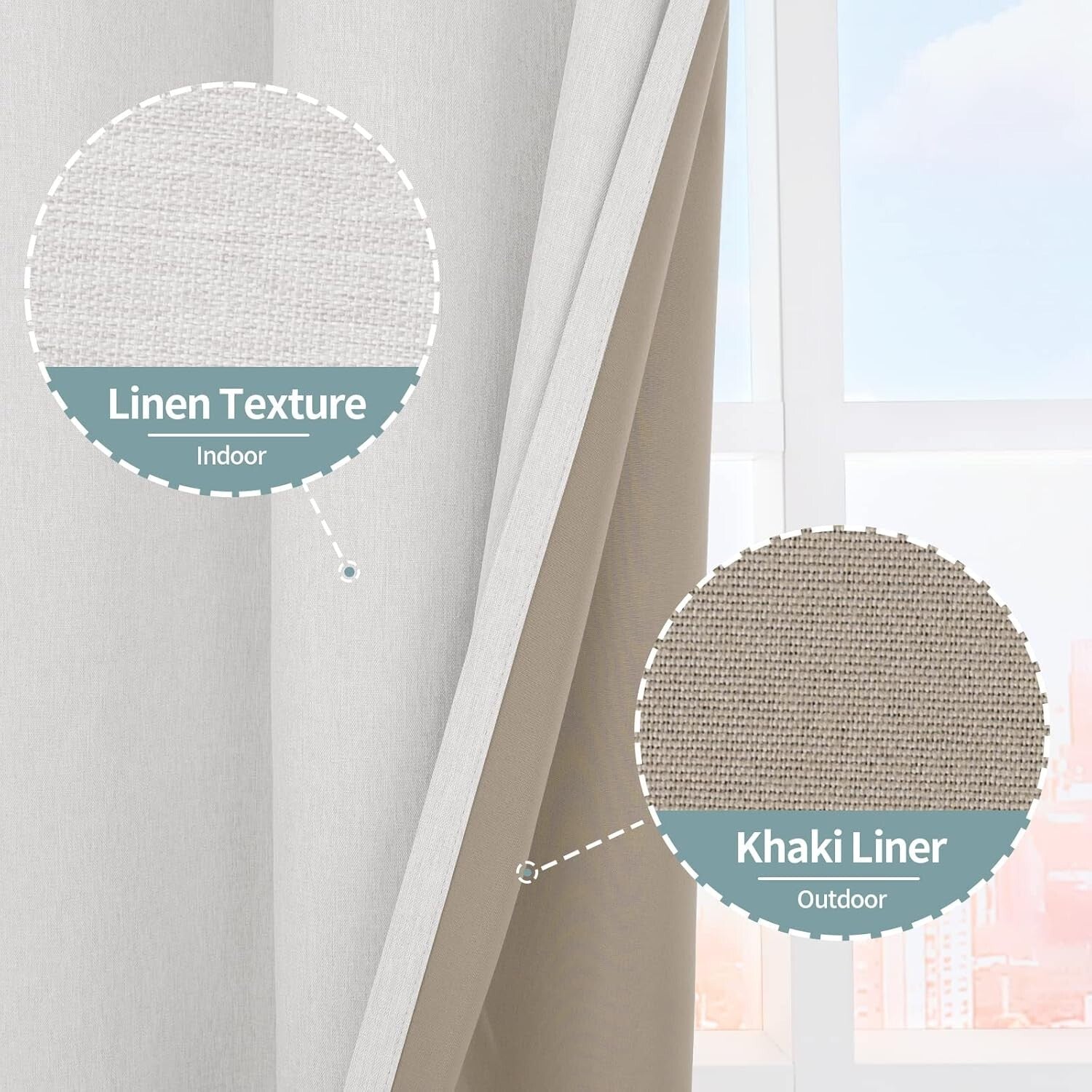 Thermal Insulated Off White Blackout Curtains - 2 Panels 45" Length Each