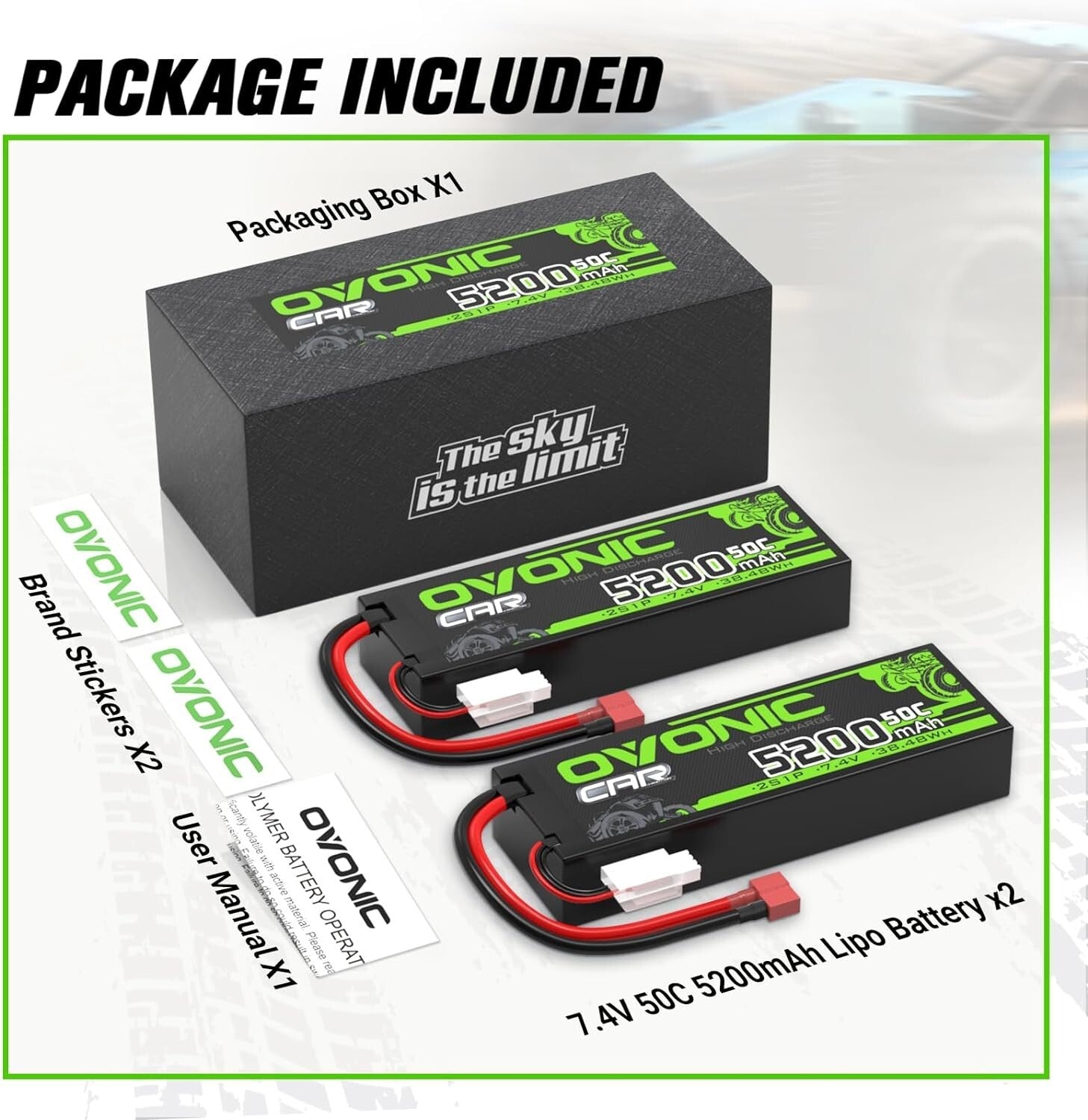 5200mAh 7.4V Lipo Battery with Deans Connector - Compatible with RC Vehicles