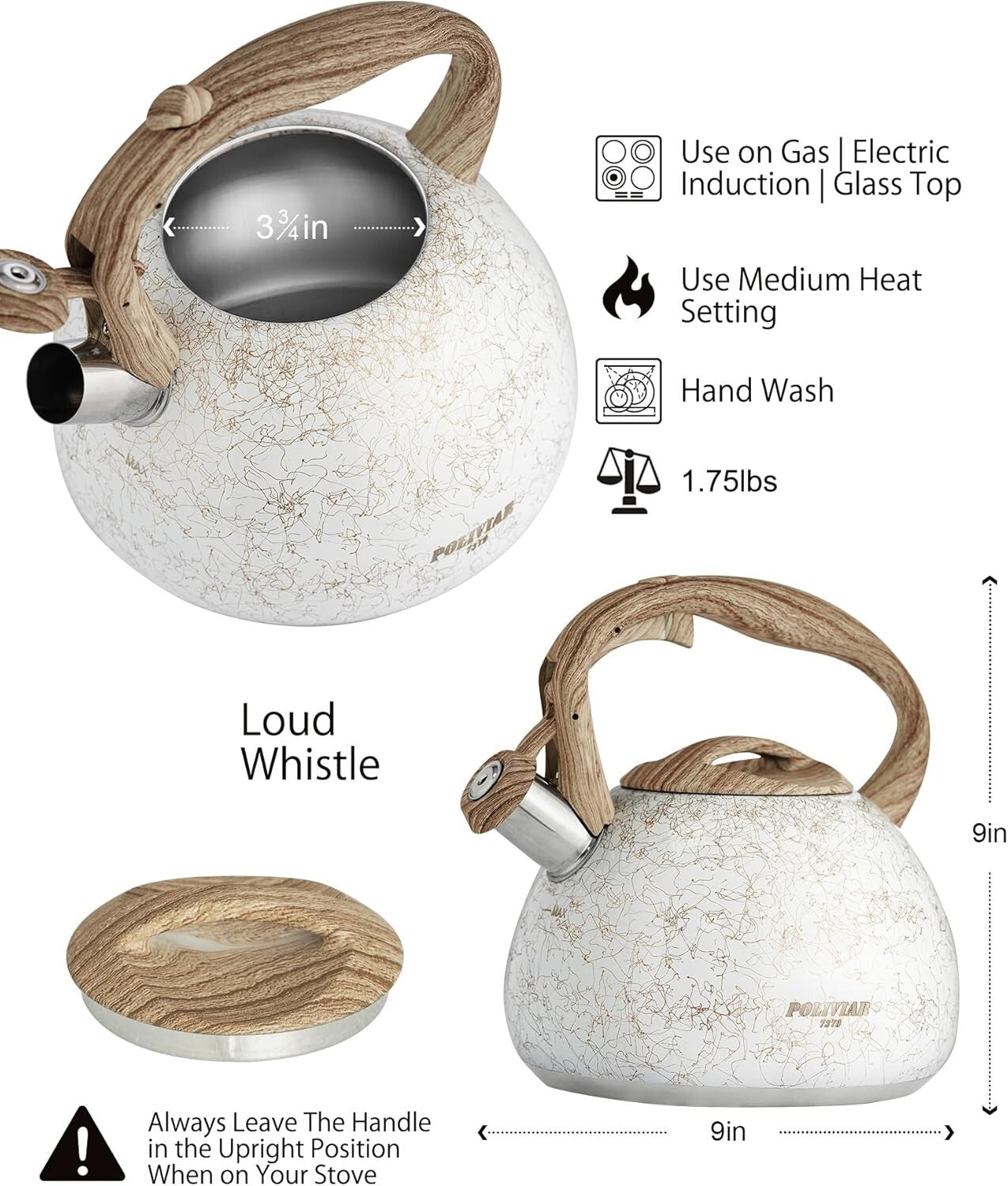 Anti-Hot 2.7 Quart Stainless Steel Tea Kettle with Loud Whistle for Safe Boiling
