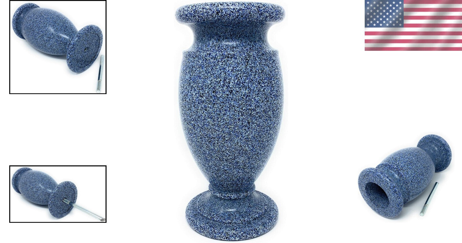 Sturdy Flower Holder for Graves - Blue Granite Design with Metal Securing Spike