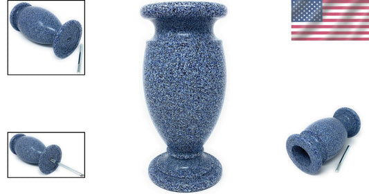 Sturdy Flower Holder for Graves - Blue Granite Design with Metal Securing Spike