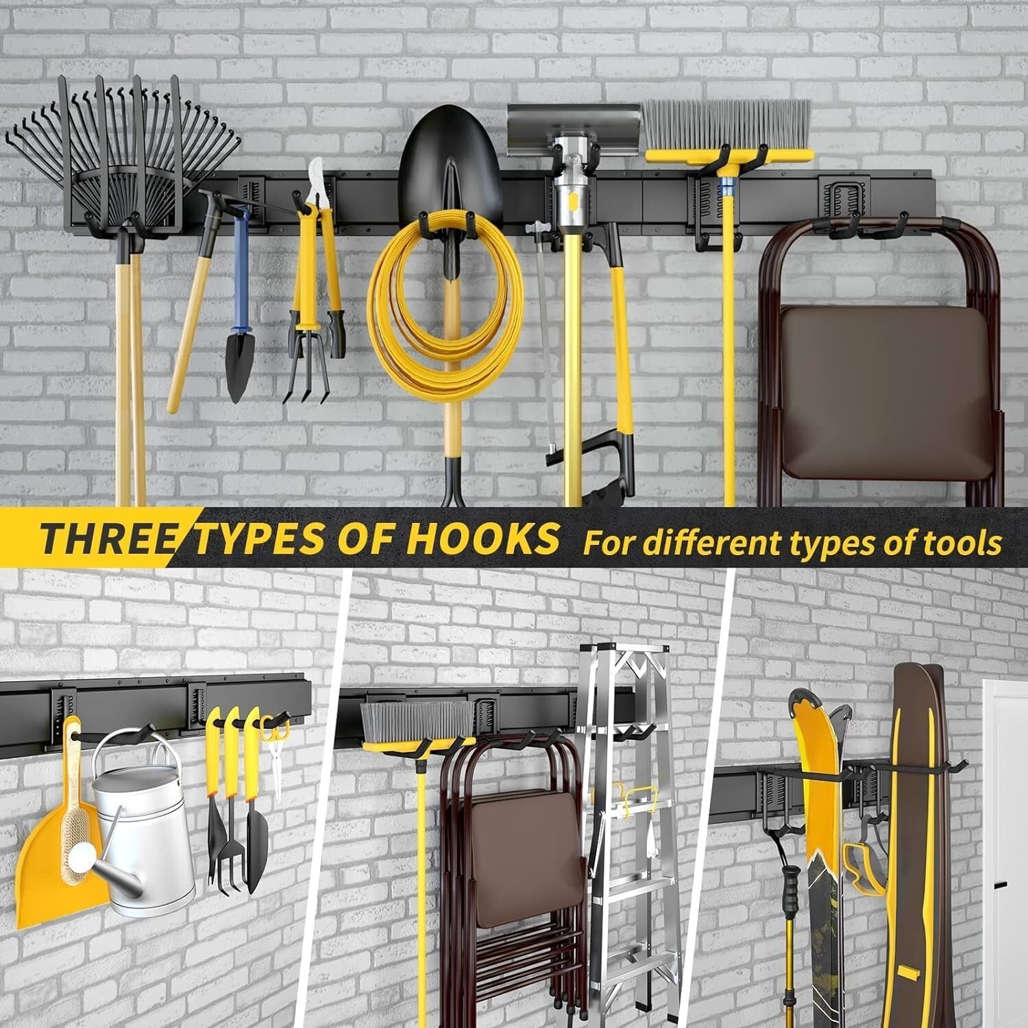 Durable Alloy Steel Wall-Mounted Tool Rack - Space-Saving 10 Hook Organizer