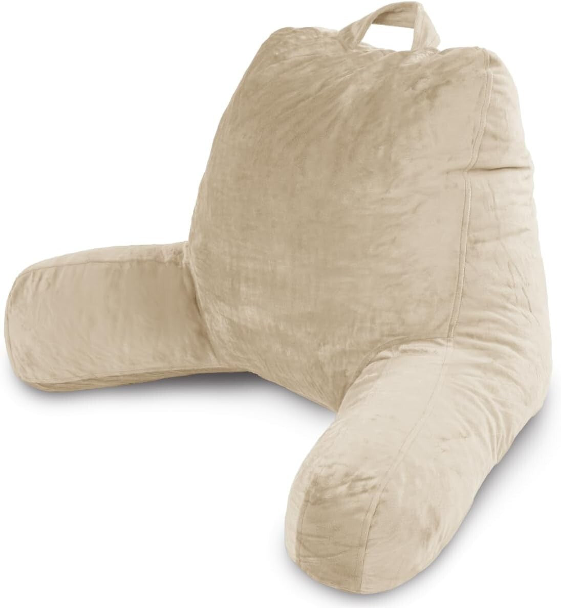 Large Cream Reading Pillow with Shredded Memory Foam & Arms for Ultimate Support