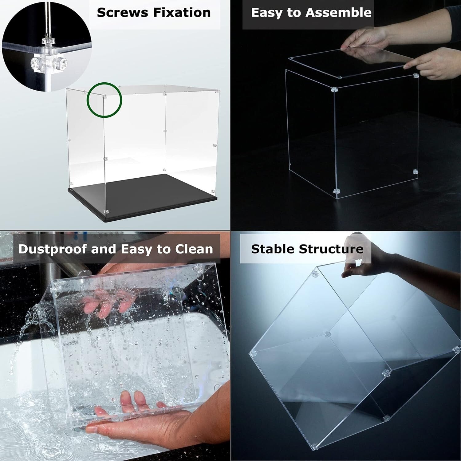 12x8x8 Inch Sturdy Acrylic Display Case - Clear Dustproof Container for Figures