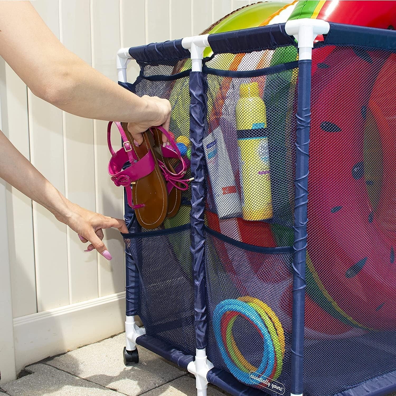 Portable XX-Large Pool Storage Bin with Quick Dry Mesh for Toys and Accessories
