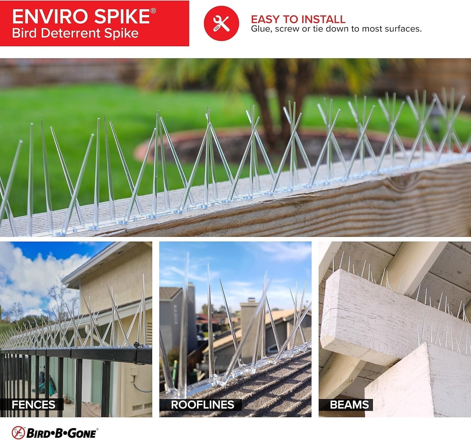 Clear 100ft EnviroSpike Bird Spikes - Durable Deterrent for Homes & Businesses
