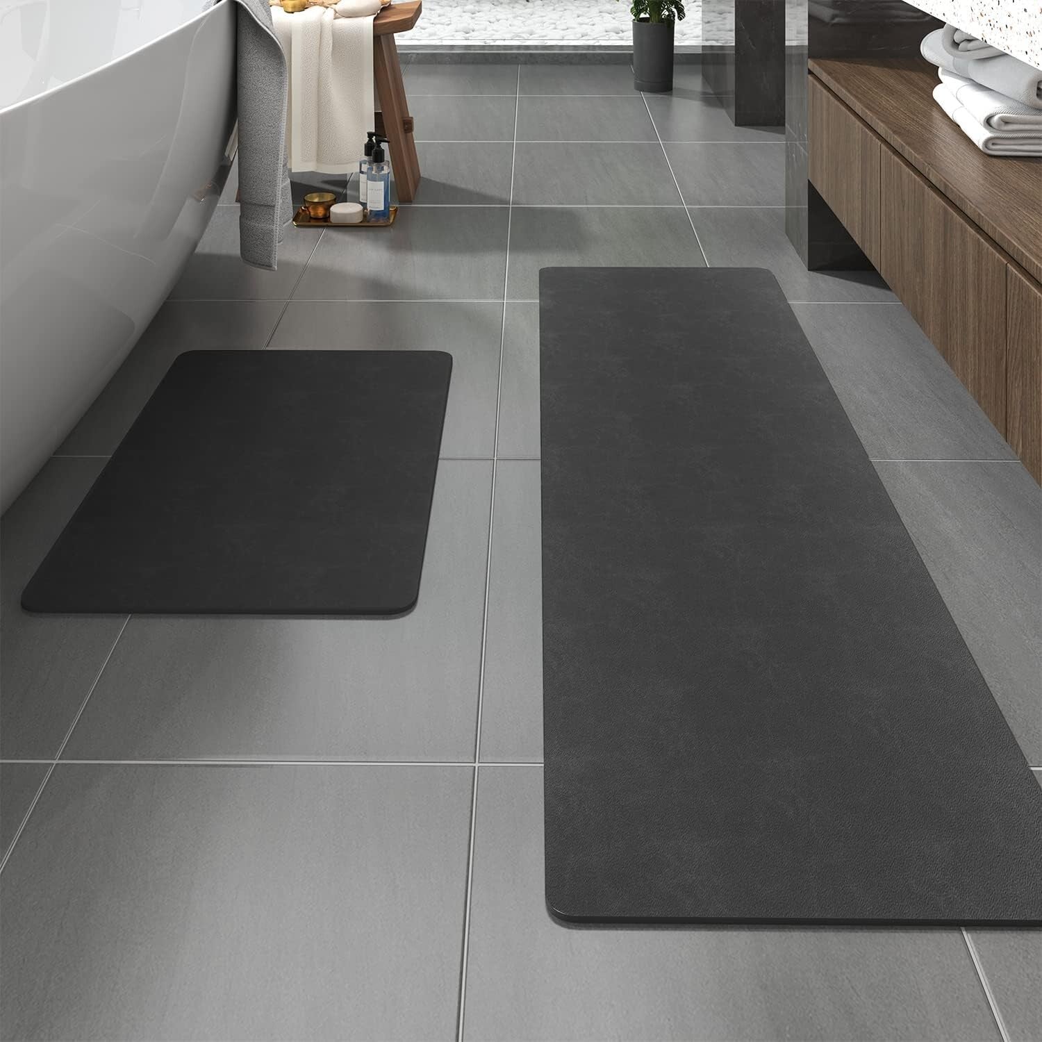 Elegant 2-Piece Dark Grey Bath Mat Set - Durable & Easy-Clean Floor Rugs