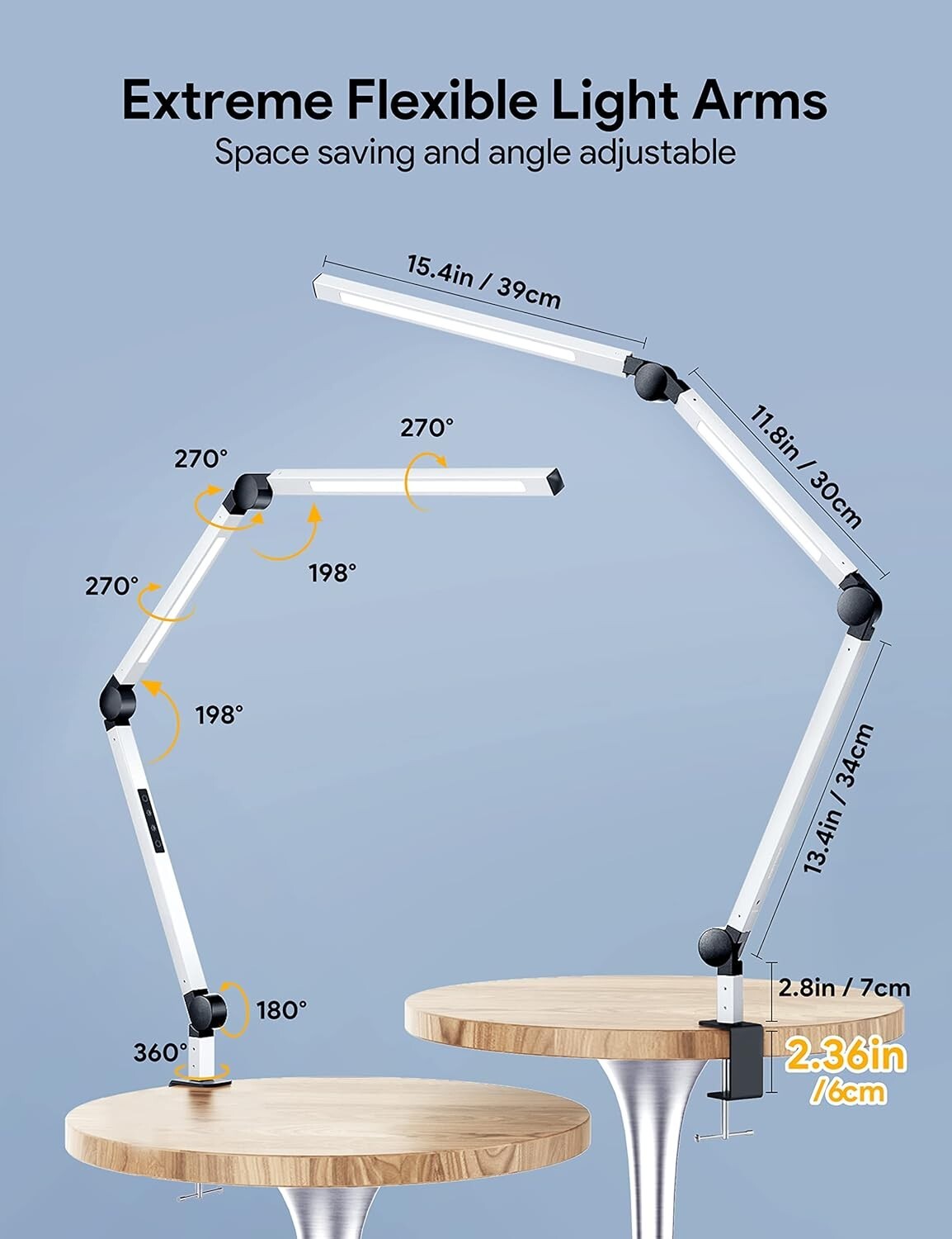 Modern Dual Light Clamp Desk Lamp - Eye-Caring Dimmable LED with Touch Control