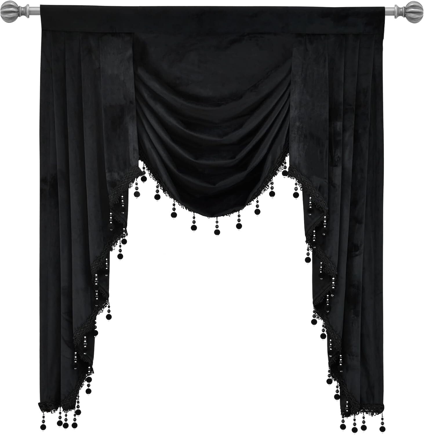 Elegant Black Velvet Rod Pocket Valance, 39" x 48" - Luxurious Window Treatment