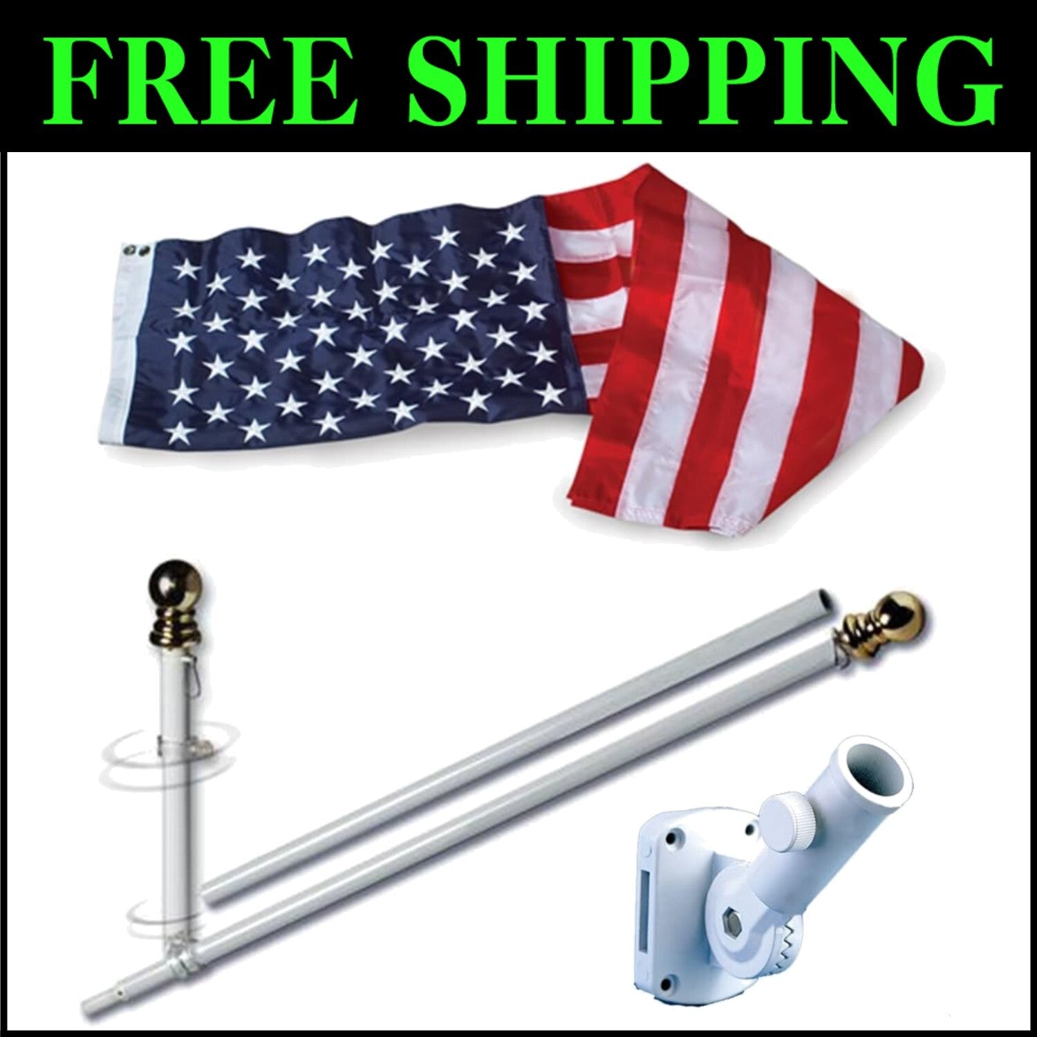 Durable 3x5 NYLON American Flag with Tangle-Free 5' Flag Pole - All Occasion Kit