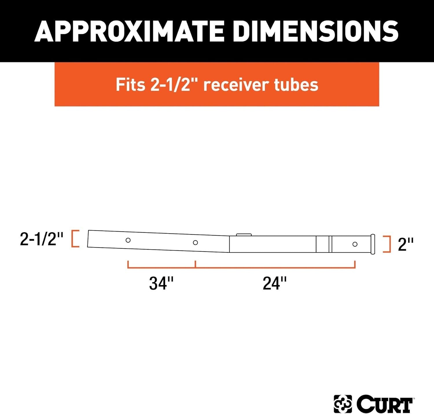 Adjustable 2-1/2 to 2-In Hitch Adapter, 34-inch Extension, Durable Carbon Steel