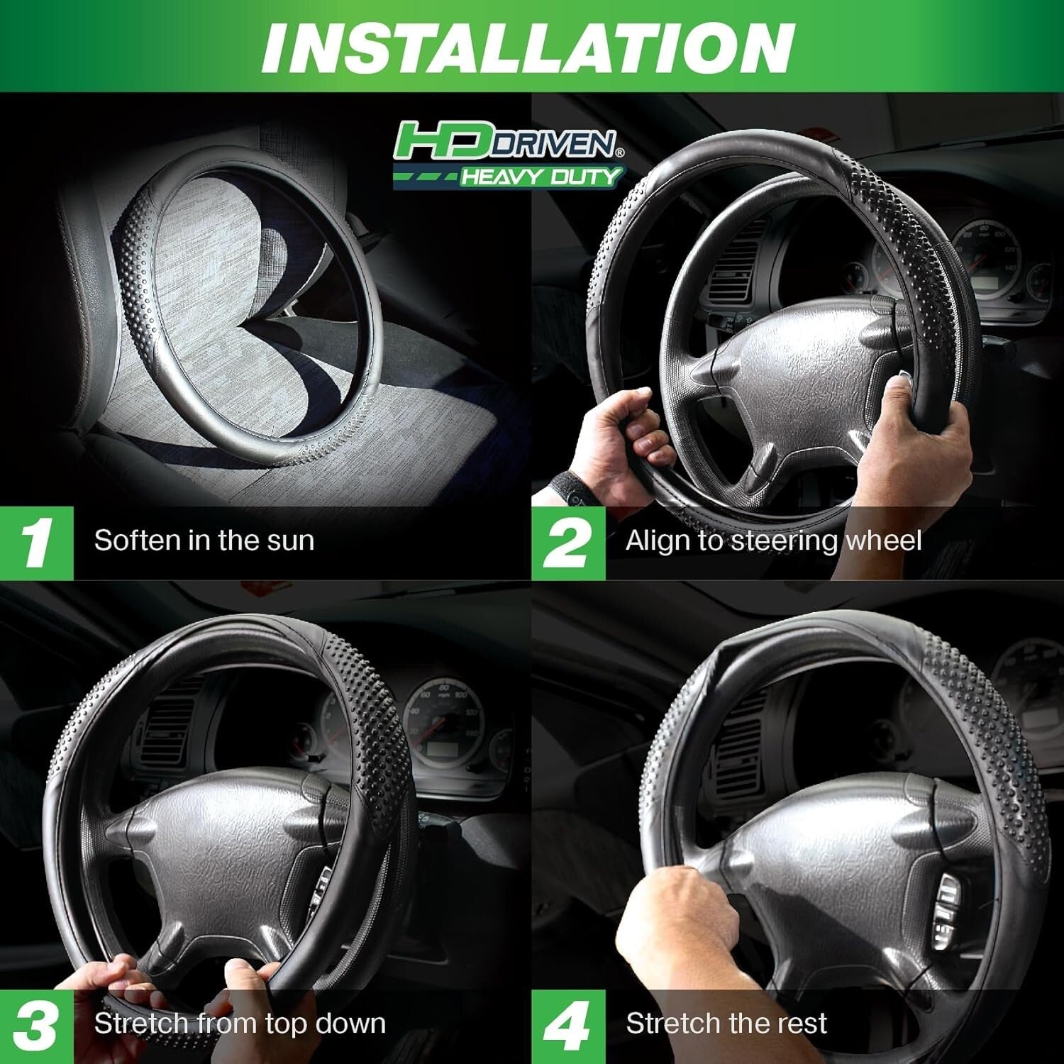 Easy Installation Woodgrain Leather Steering Wheel Cover for 18” Steering Wheels