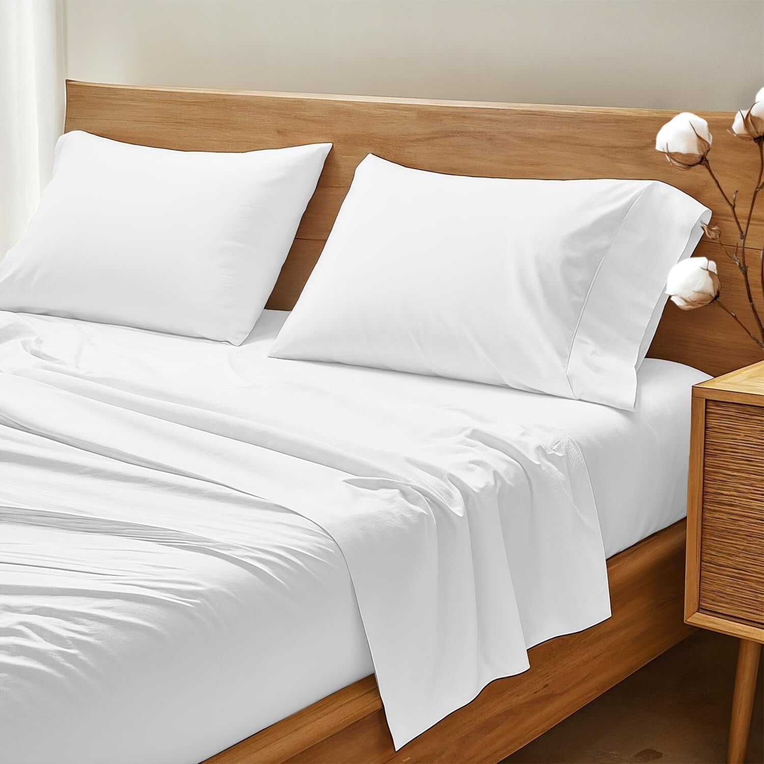 Eco-Friendly Queen Cotton Bed Sheet Set - Deep Pocket & Hypoallergenic Softness