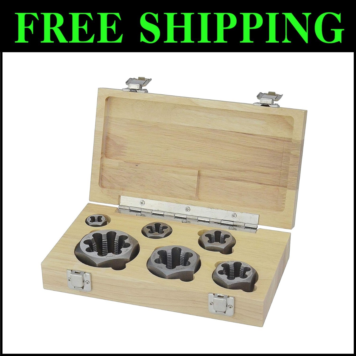 Durable 6-Piece Hex Die Set - Carbon Steel with Wooden Case for Easy Storage