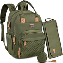 Load image into Gallery viewer, Stylish Unisex Diaper Bag Backpack with Changing Pad &amp; Stroller Straps - Green