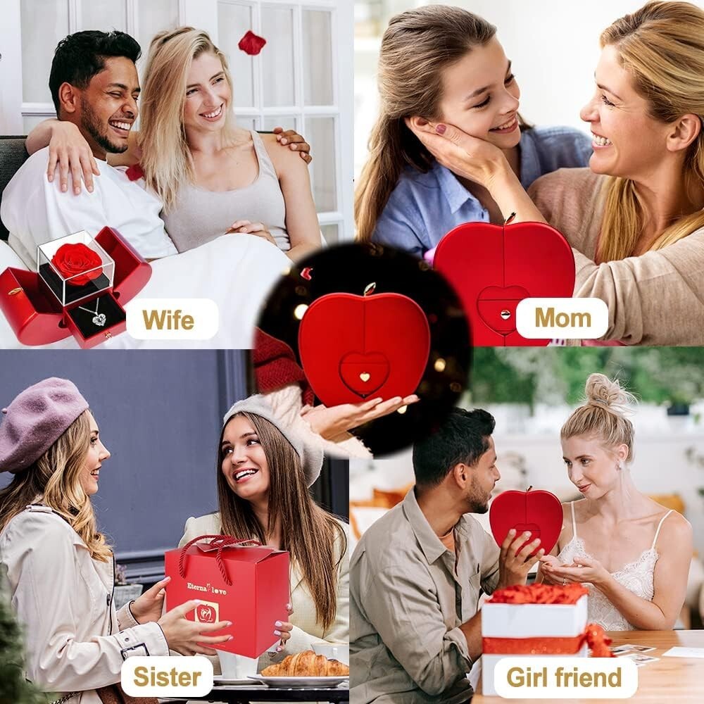 Unique Valentine's Gift: Real Rose & 100 Languages 'I Love You' Pendant Necklace