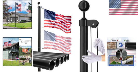 16 FT Heavy Duty Aluminum Flag Pole Kit with 3x5 American Flag - Black Finish
