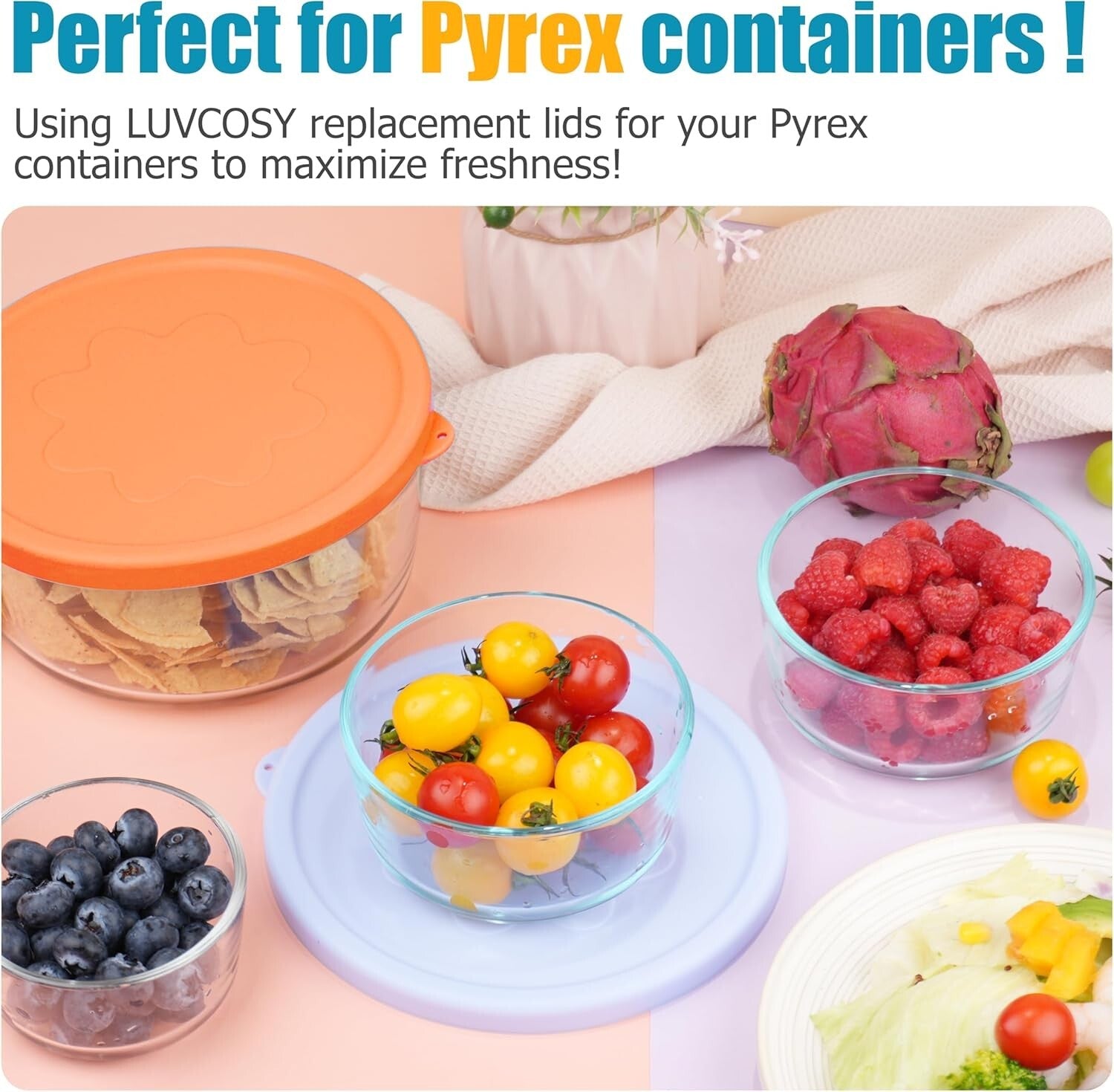 Durable 8 Pack Silicone Lids for Pyrex – Multi-Size Leak-Proof Kitchen Solution