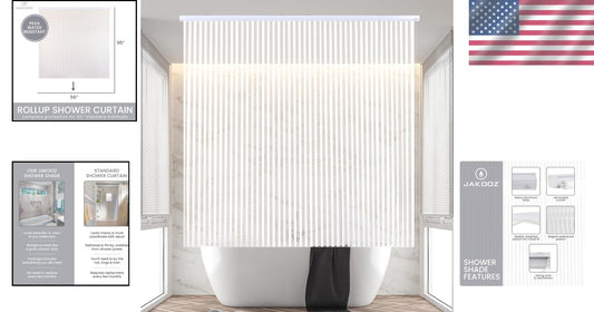 Elegant Waterproof PEVA Roll-Up Shower Curtain - Hookless & Heavy-Duty 56"x95"