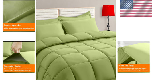 Luxurious Sage Green King Comforter Set - 7 Piece Reversible Bedding Bundle