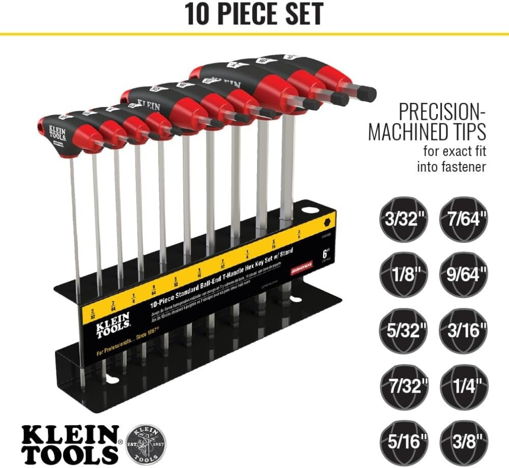 Alloy Steel Ball End Hex Key Set - 6-Inch Blades, 10-Piece Professional Kit